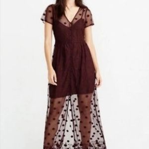 Abercrombie & Fitch Burgundy Floral Mesh Maxi Dress Size XS